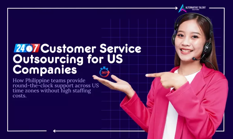Woman presenting information about 24/7 customer service outsourcing for global customer support